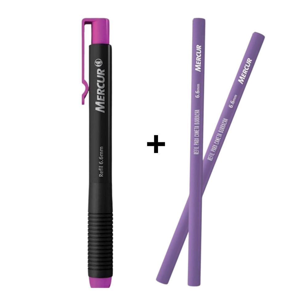 Kit Caneta Borracha 6.6mm Retrátil Colorida Mercur + 02 Refil Colorido Eraser Escolar | Papelaria | Escritório