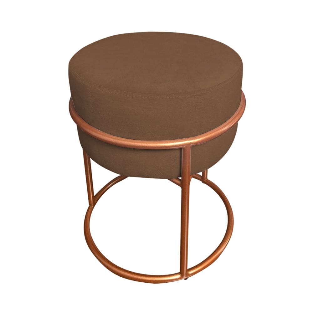 Puff Luma Suede Marrom com Base de Aço Cobre 