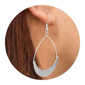 Brincos Femininos Longo Oval Prateado Mulheres Moda