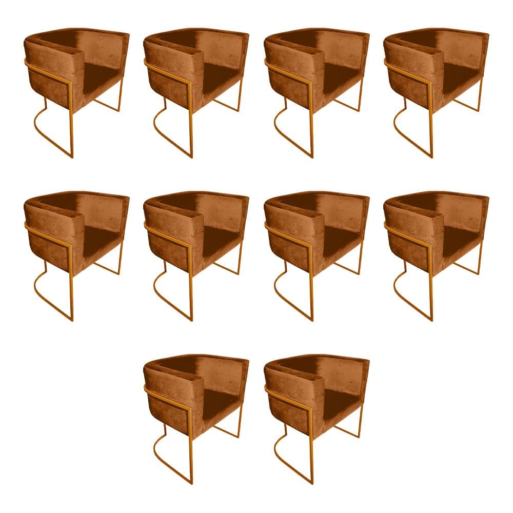 Kit 10 Cadeiras de Jantar Premium Base de Ferro Cobre Veludo Terracota