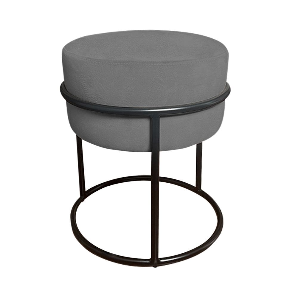 Puff Luma Suede Cinza com Base de Aço Preta