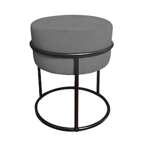 Puff Luma Suede Cinza com Base de Aço Preta