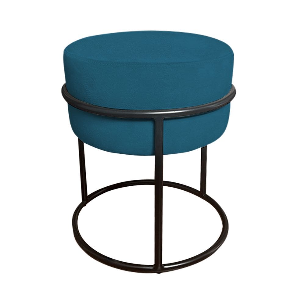 Puff Luma Suede Azul Marinho com Base de Aço Preta