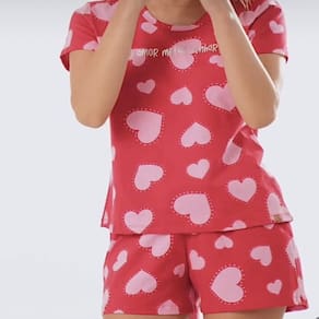 Pijama Short Doll Malha Algodão Manga Curta Mensageiro dos Sonhos Vermelho Tamanho P