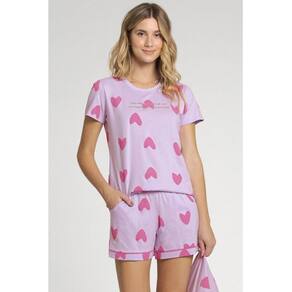 Pijama Short Doll Malha Mnga Curta Algodão Mensageiro dos Sonhos Lilás Tamanho G