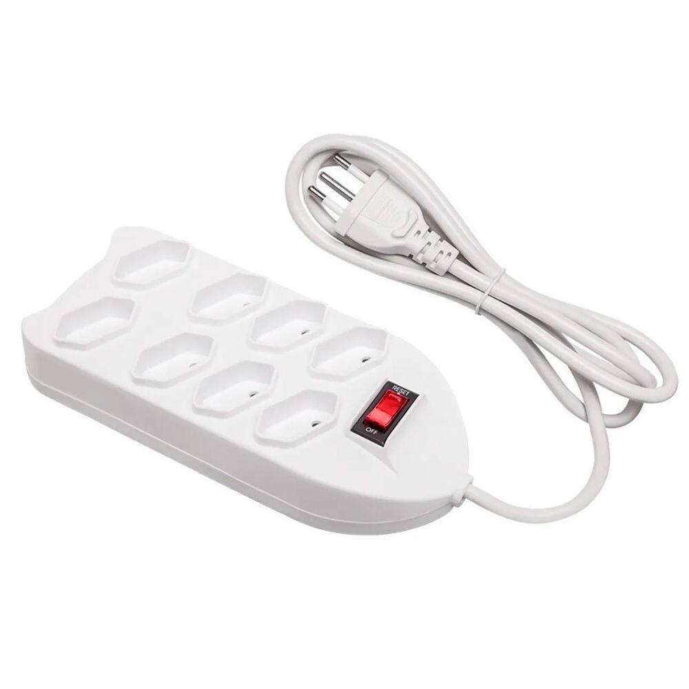 Extensão Energia 8 Tomadas Branco 2 Metros 110V/220V Bivolt