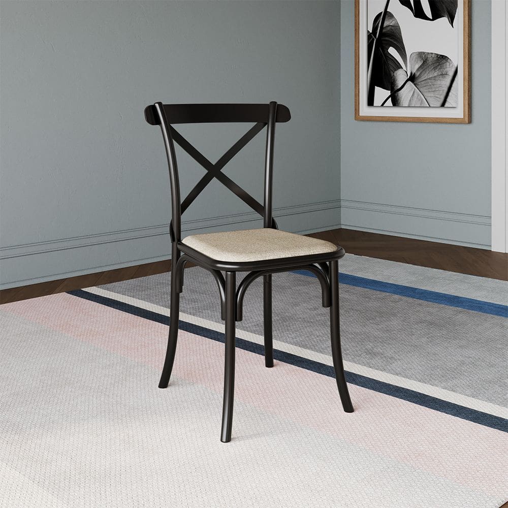 Cadeira Katrina Preta Assento Corano Bege Aço Asturias