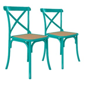 Kit 2 Cadeiras Katrina X Azul Turquesa Assento Bege Aço Asturias