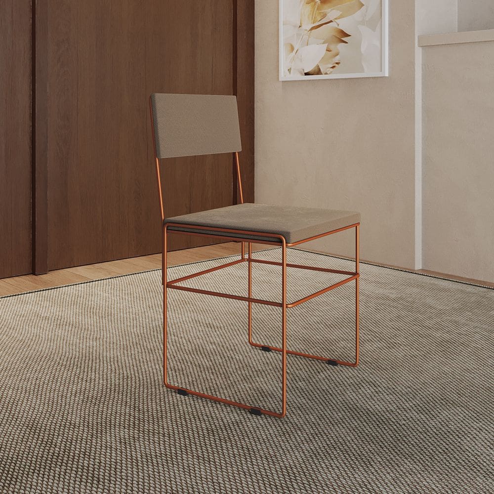 Cadeira de Jantar Estofada Veludo Bege Base Cobre Vitoria