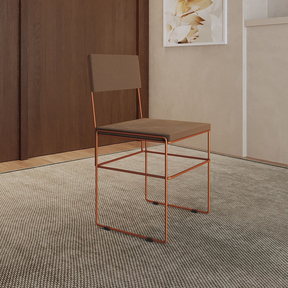 Cadeira de Jantar Estofada Veludo Marrom Base Cobre Vitoria
