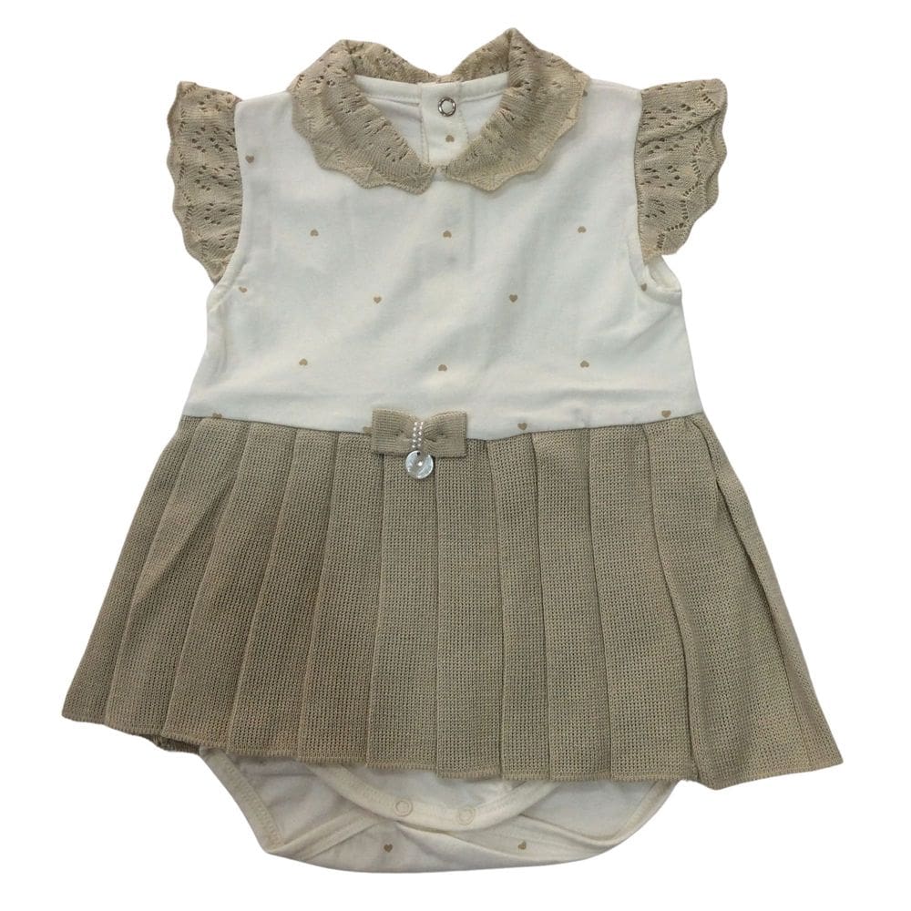Vestido + calcinha bebe Tricot Noruega verão Off white areia