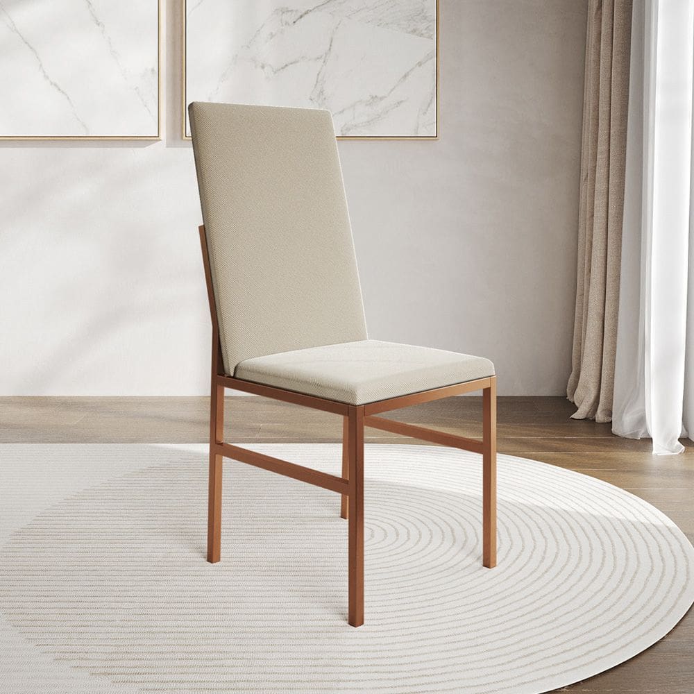 Cadeira de Jantar Estofada Mônaco Premium Cobre e Bege