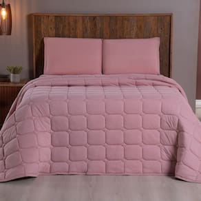 Kit Cobre Leito Colcha Livorno Queen Acolchoado Fofo Macio Malha 100% Algodão 3 Peças - Rosê