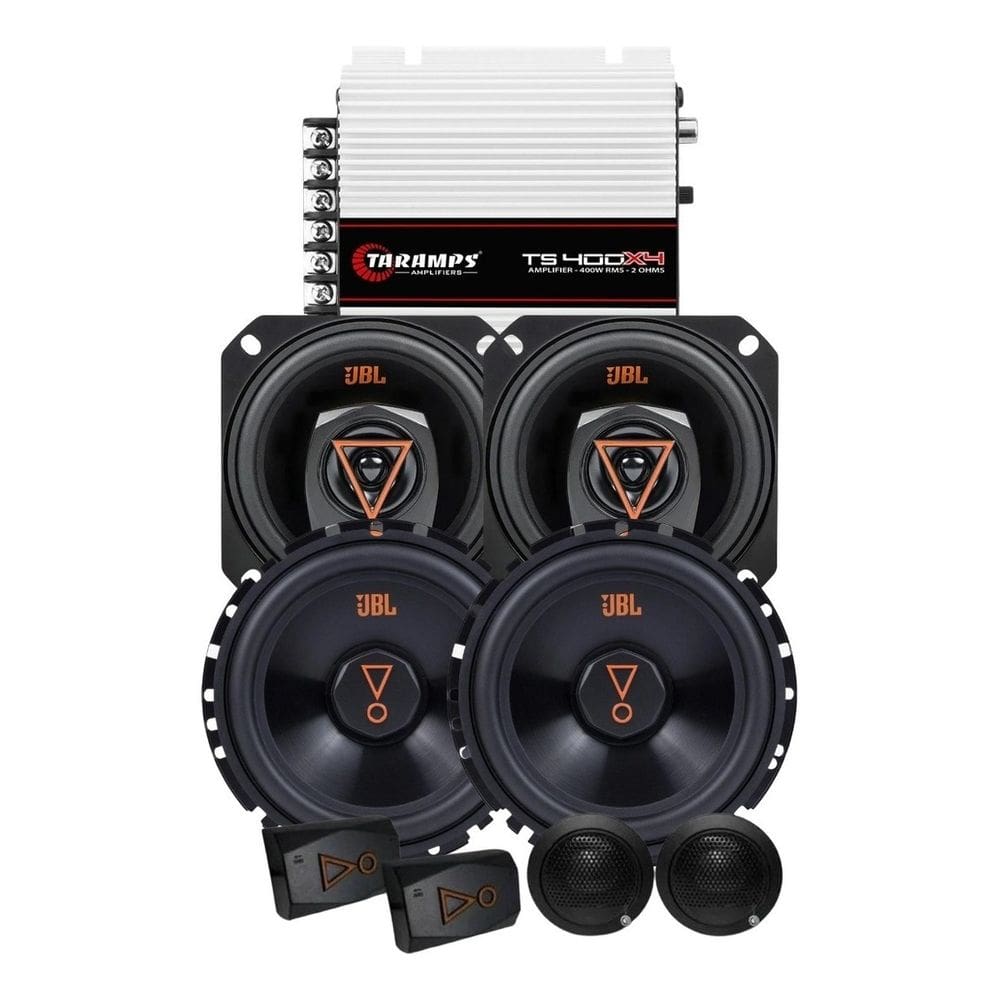 Kit 2 Vias 6  JBL 62VMS80 160W + Par Alto Falantes 4  Triaxiais JBL 4TRMS80 160W + Módulo TS400x4