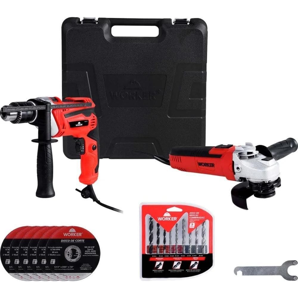 Kit Esmerilhadeira Furadeira 127v 24pc Worker