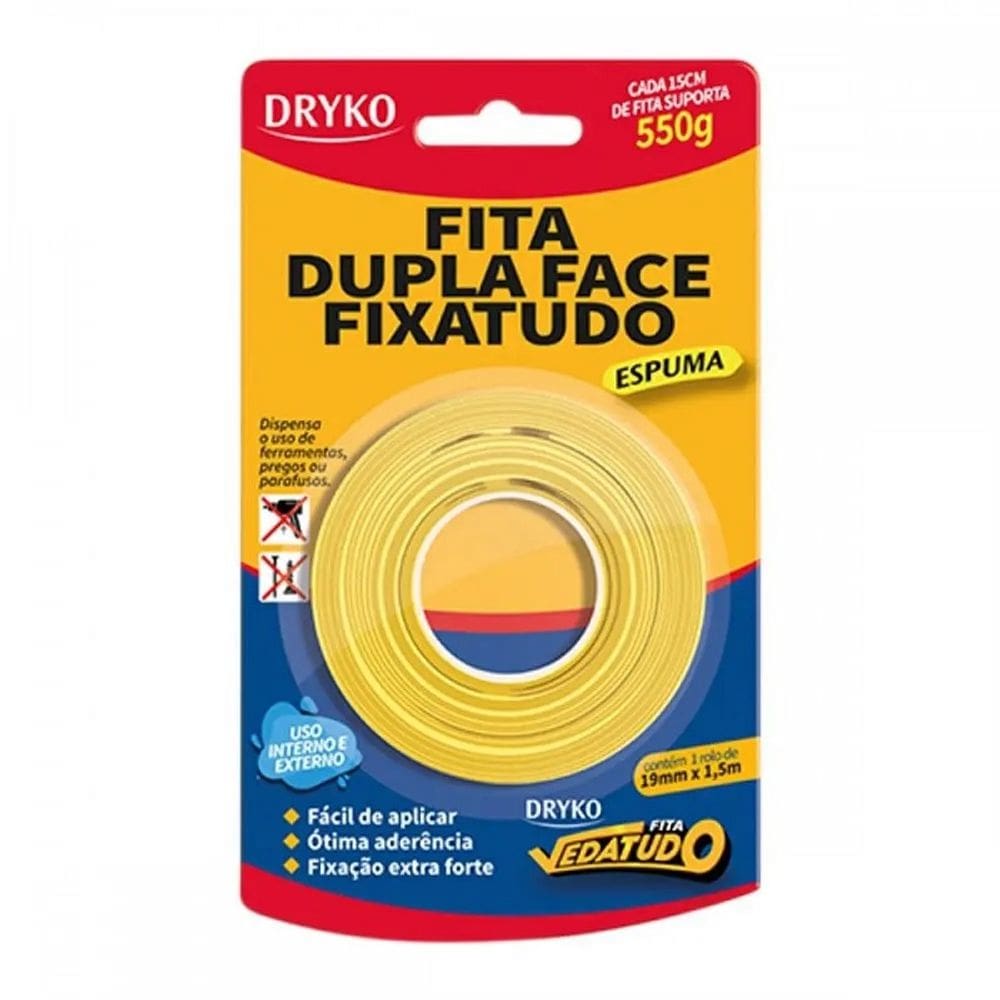 Fita Dupla Face Fixatudo Espuma 19MMX1,5MT DRYKO