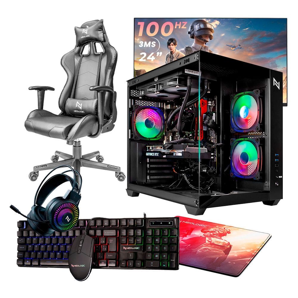 PC GAMER COMPLETO RYZEN 5 5600GT, 16GB 3200MHZ (RADEON VEGA 7), SSD 480GB, 500W 80 PLUS, MONITOR 24" 100HZ, CADEIRA - NLI87595