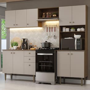 Armário de Cozinha Compacta 235cm Rustic/Crema Gourmet Madesa 01