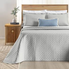 Colcha Cama King 3 Peças Bordado 200 Fios Verity Cinza