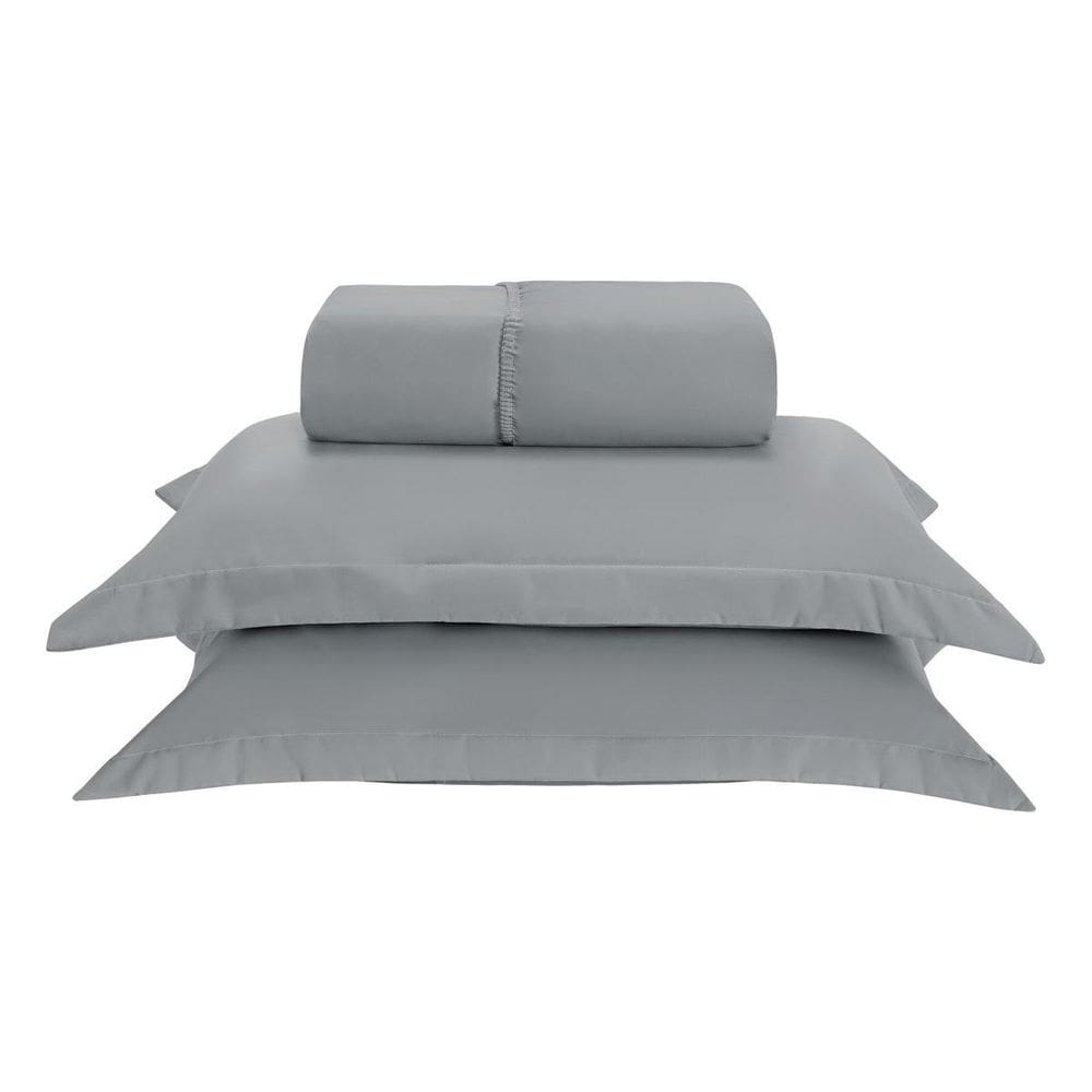 Kit Jogo Lençol Elástico 300 Fios Casal Queen 3 Peças Cinza