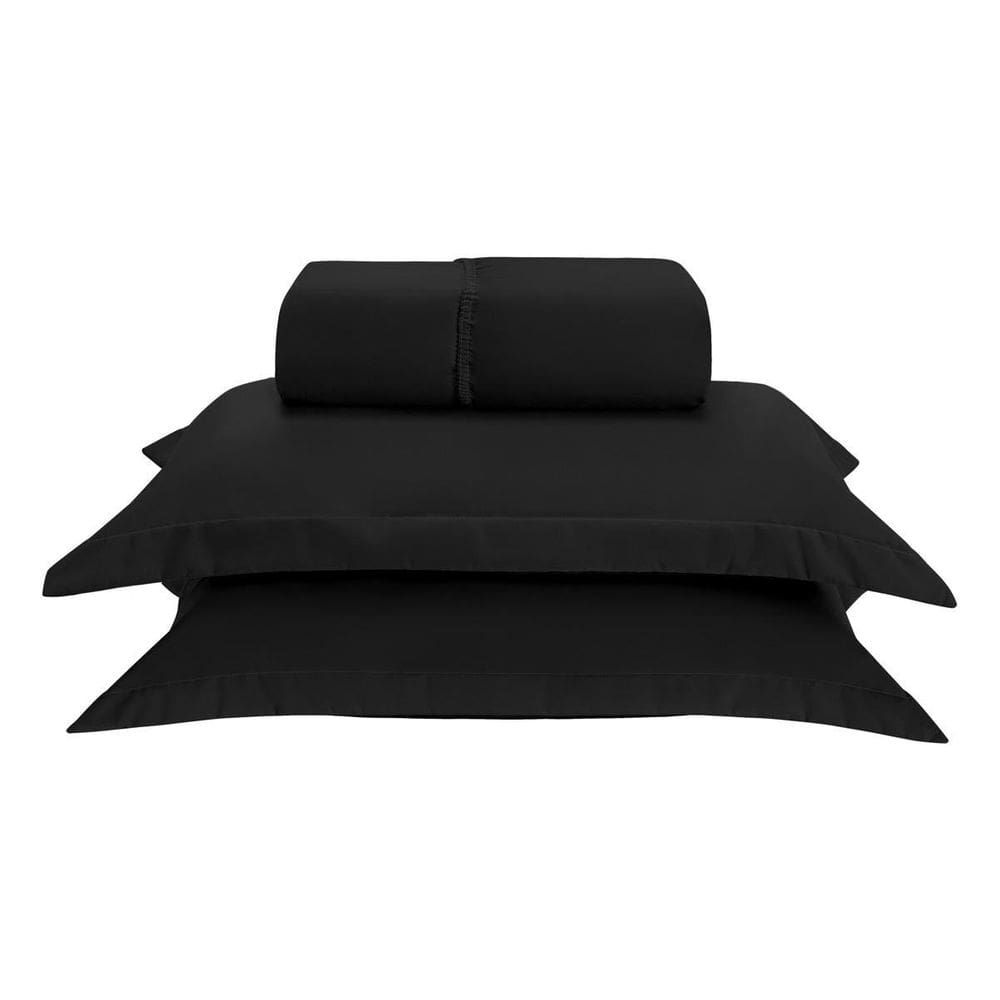 Kit Jogo Lençol Elástico 300 Fios Casal Queen 3 Peças Preto