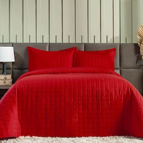 Colcha Cobre Leito Casal King Size 3 Peças 300 Fios Vermelho