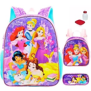 Kit Mochila Infantil Princesas Disney Costas Tam G Escolar