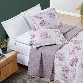 Colcha Cama Floral Solteiro 5 Peças Lençol E Fronha Lilac