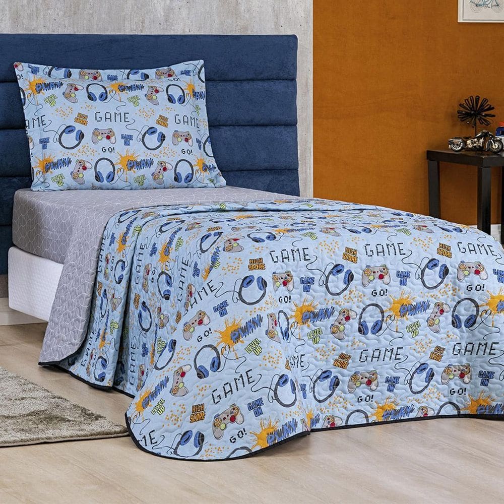 Colcha Infantil Solteiro 2 Peça Menino Menina Estampada Game