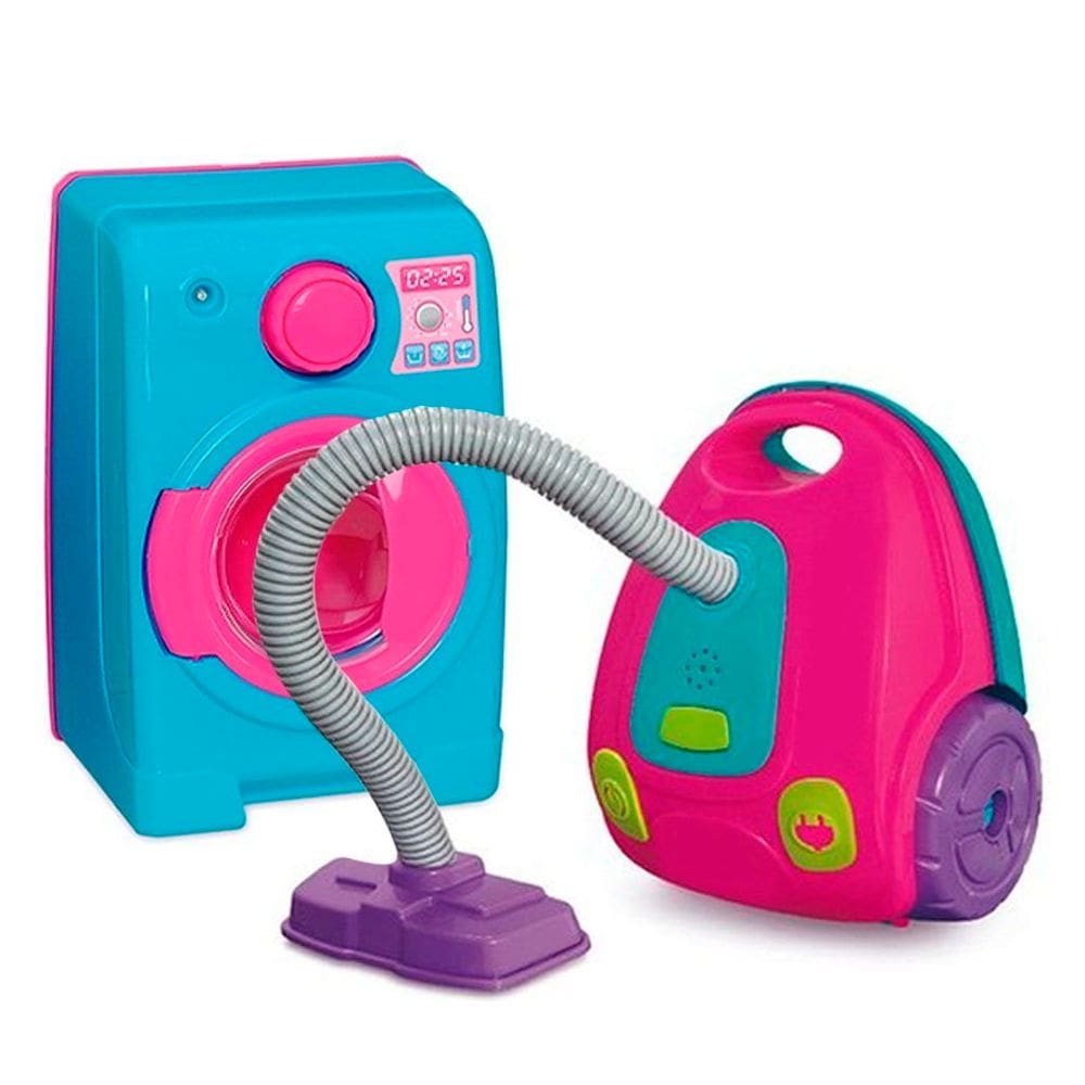 Kit Mini Brinquedo Casinha Maquina De Lavar e Aspirador De Pó