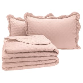 Cobre Leito Queen Vitoria Dupla face 3pçs Rosé