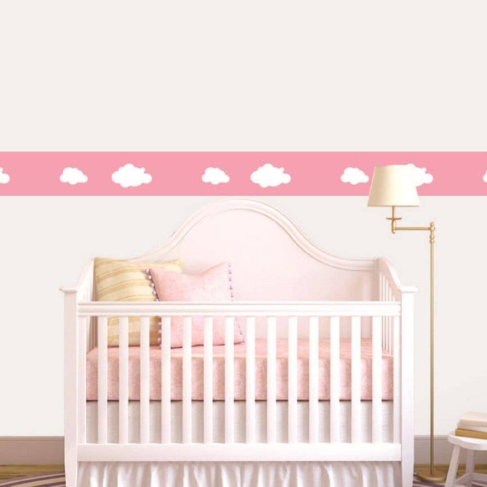 Faixa Decorativa Quarto Bebê Infantil Nuvens Rosa 10M