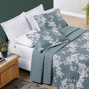 Colcha Cama Floral Solteiro 5 Peças Lençol Fronha Primavera