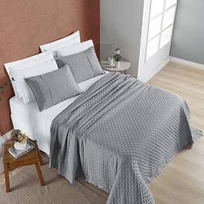 Colcha Cama Queen 3 Peças Bordado 200 Fios Cinza Geada
