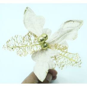 Kit 20 Flor Artificial Decoração Brilho Ouro Glitter 15cm