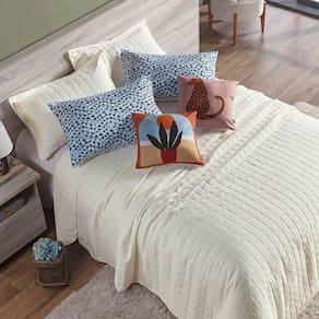 Colcha Cama Queen 7 Peças Basic 300 Fios Marfim Jaquar