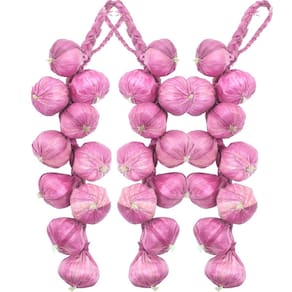 Kit 3 Trança Cebola Roxa Artesanal Decoração Artificial 41cm