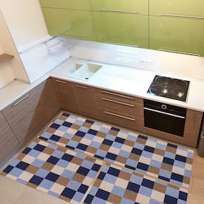 Tapete Cozinha 3 Peças Jacquard Latéx Pixel Marinho