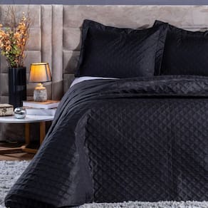 Colcha Cobre Leito Casal King Size 3 Peças 200 Fios Preto
