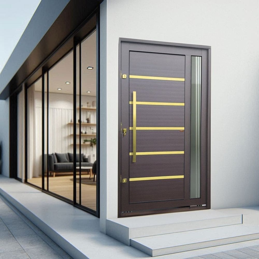 Porta Pivotante Lambril Miraggio com Puxador Lado Esquerdo Elite 216x130cm Corten