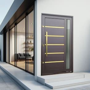 Porta Pivotante Lambril Miraggio com Puxador Lado Esquerdo Elite 216x130cm Corten