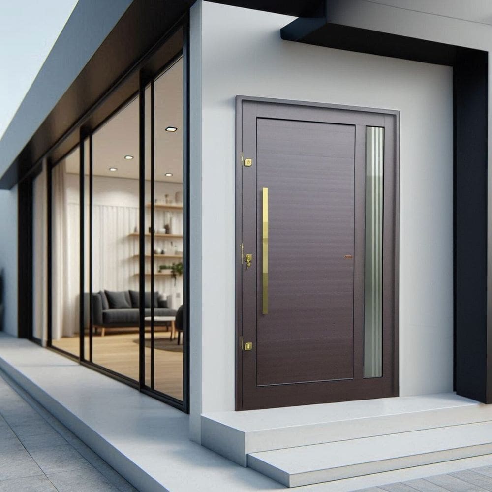 Porta Pivotante Lambril Visione com Puxador Lado Esquerdo Elite 216x130cm Corten