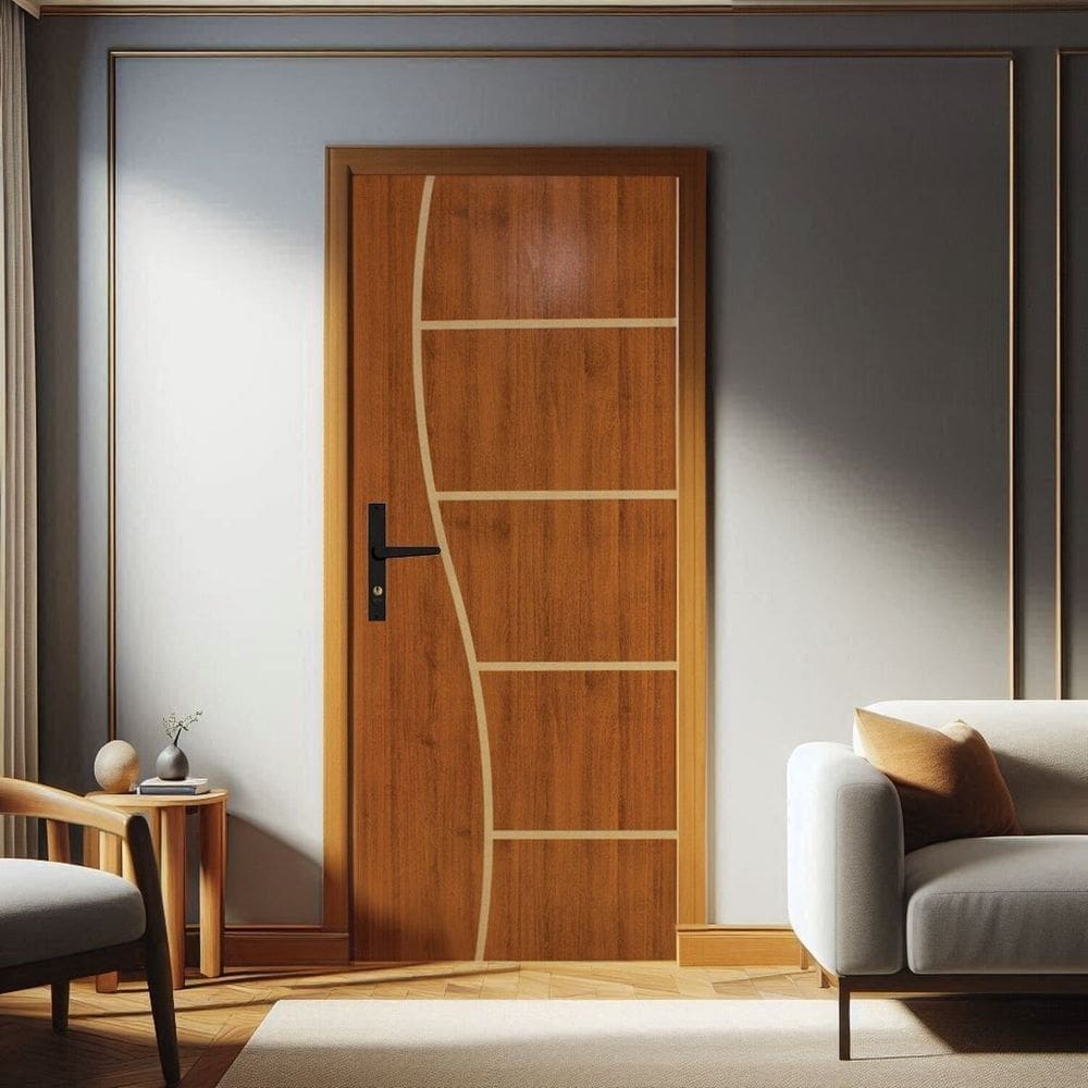 Kit Porta de Madeira 212x93cm Batente de Aluminio 4,7cm Duraplac Marrom