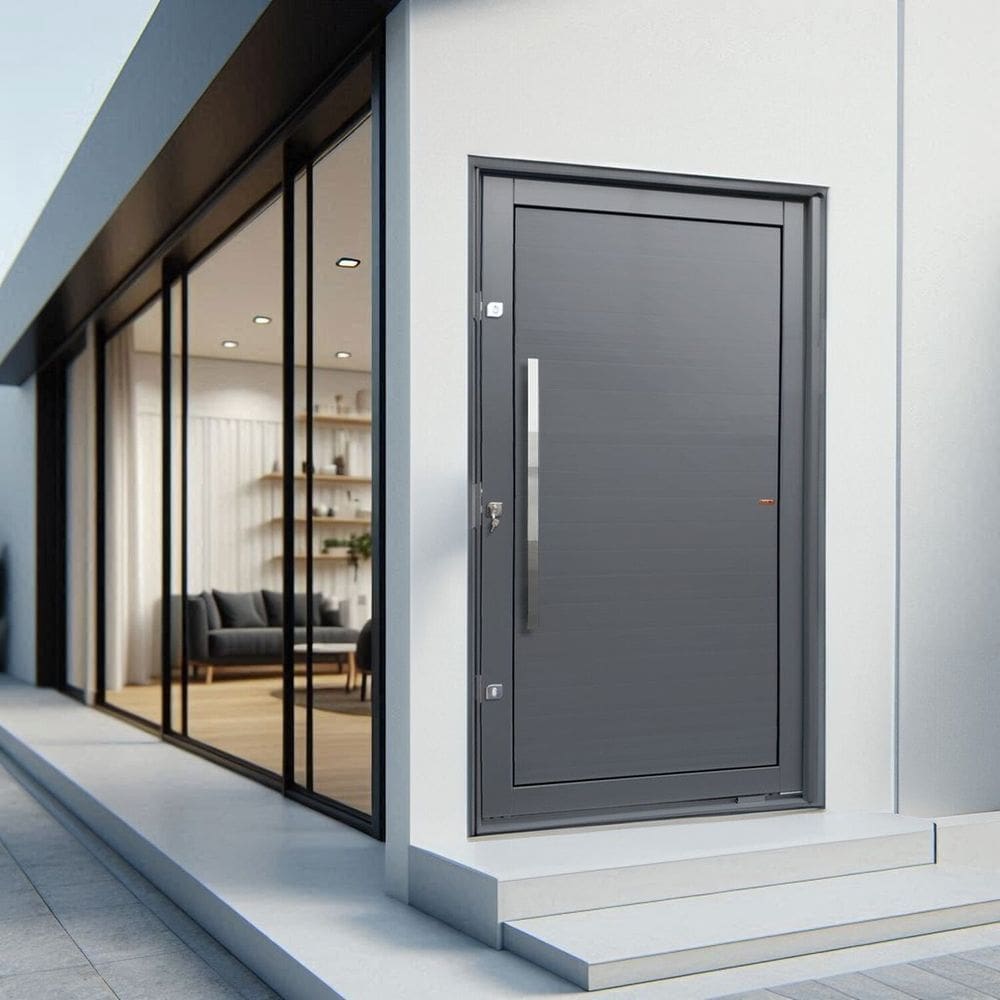 Porta Pivotante Lambril com Puxador Lado Direito Elite 240cmx130cm Cinza