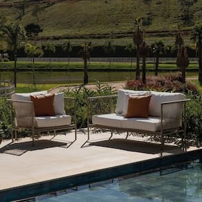Conjunto Jardim e Varanda 1 Sofá 1 Poltrona 90cm Cabecasa madeiramadeira Champanhe/Quaker areia