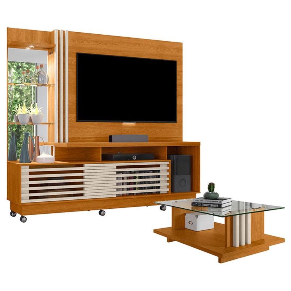 Estante Home Theater com Rodízios e Mesa de Centro Frizz Plus Cinamomo Off White - Madetec