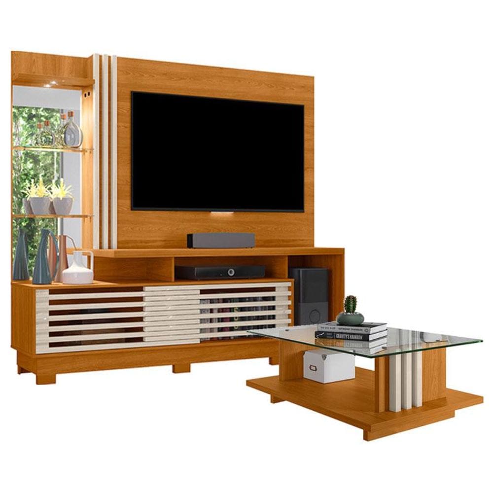 Estante Home Theater com Pés e Mesa de Centro Frizz Plus Cinamomo Off White - Madetec