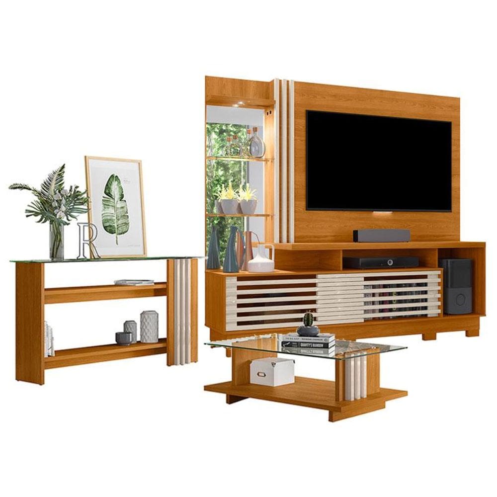 Estante Home Theater com Pés e Aparador com Mesa de Centro Frizz Plus Cinamomo Off White - Madetec