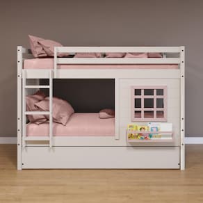 Treliche Infantil com Janela e Cortina Madeira Maciça Branco/ Rosa Housin