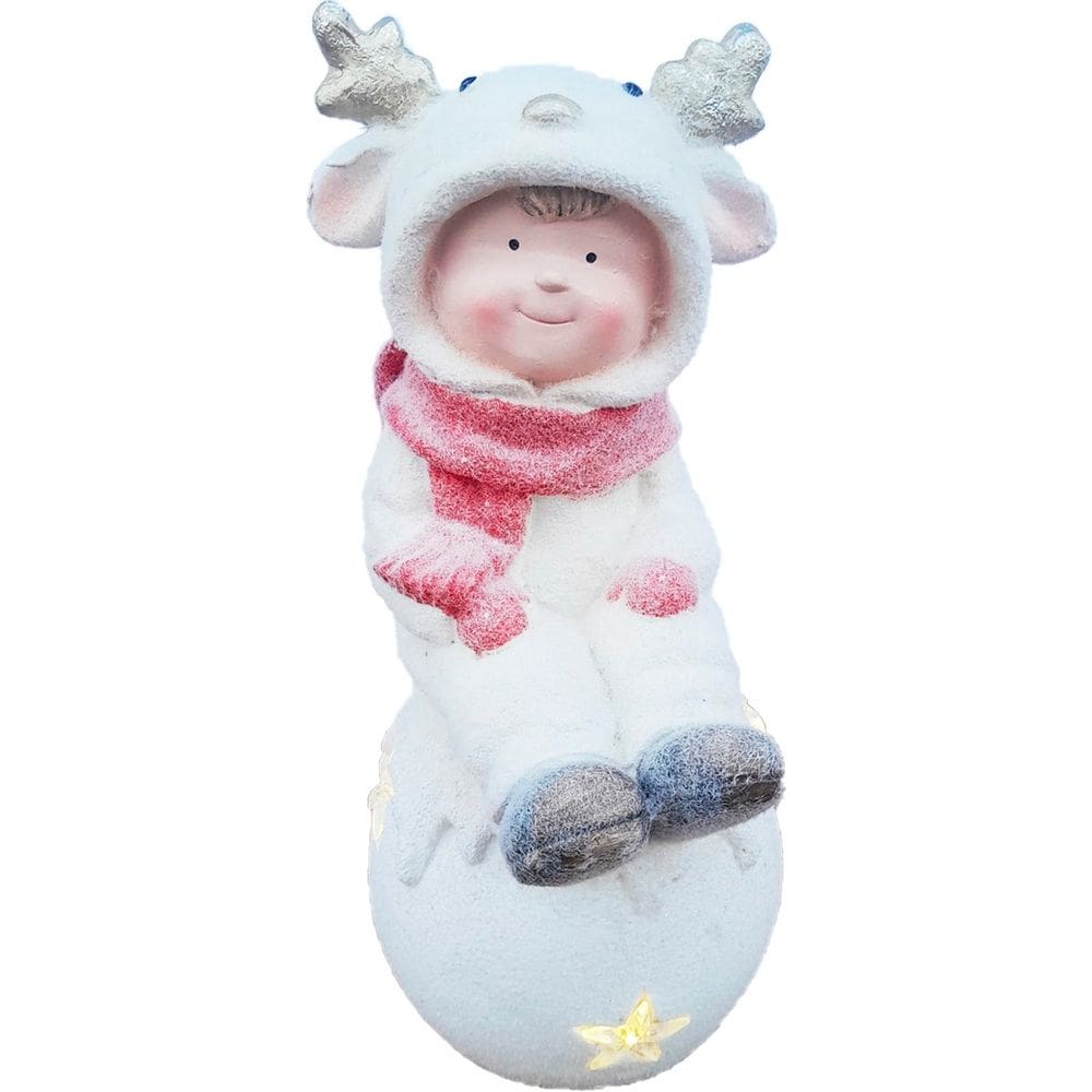 Estatueta Natal Enfeite Criança Sentada Na Bola De Neve 43cm